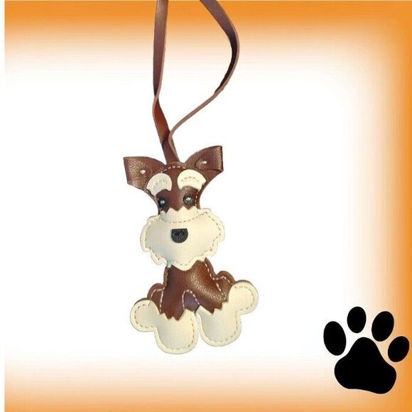 Brown Schnauzer Dog Keyring Keychain Key Ring Faux Leather - Picture 2 of 6